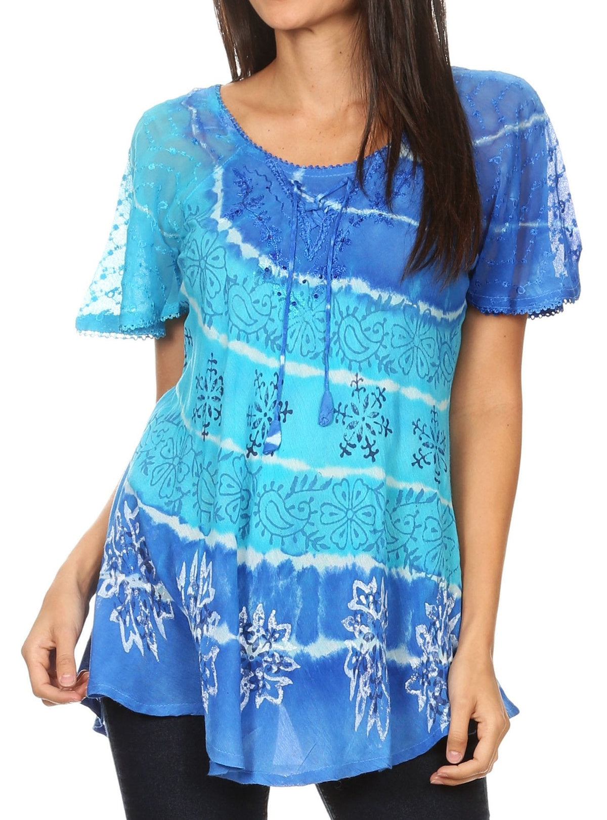 Sakkas Aline Women's Short Sleeve Casual Light Loose Scoop Neck Top Blouse Shirt - Fabs things