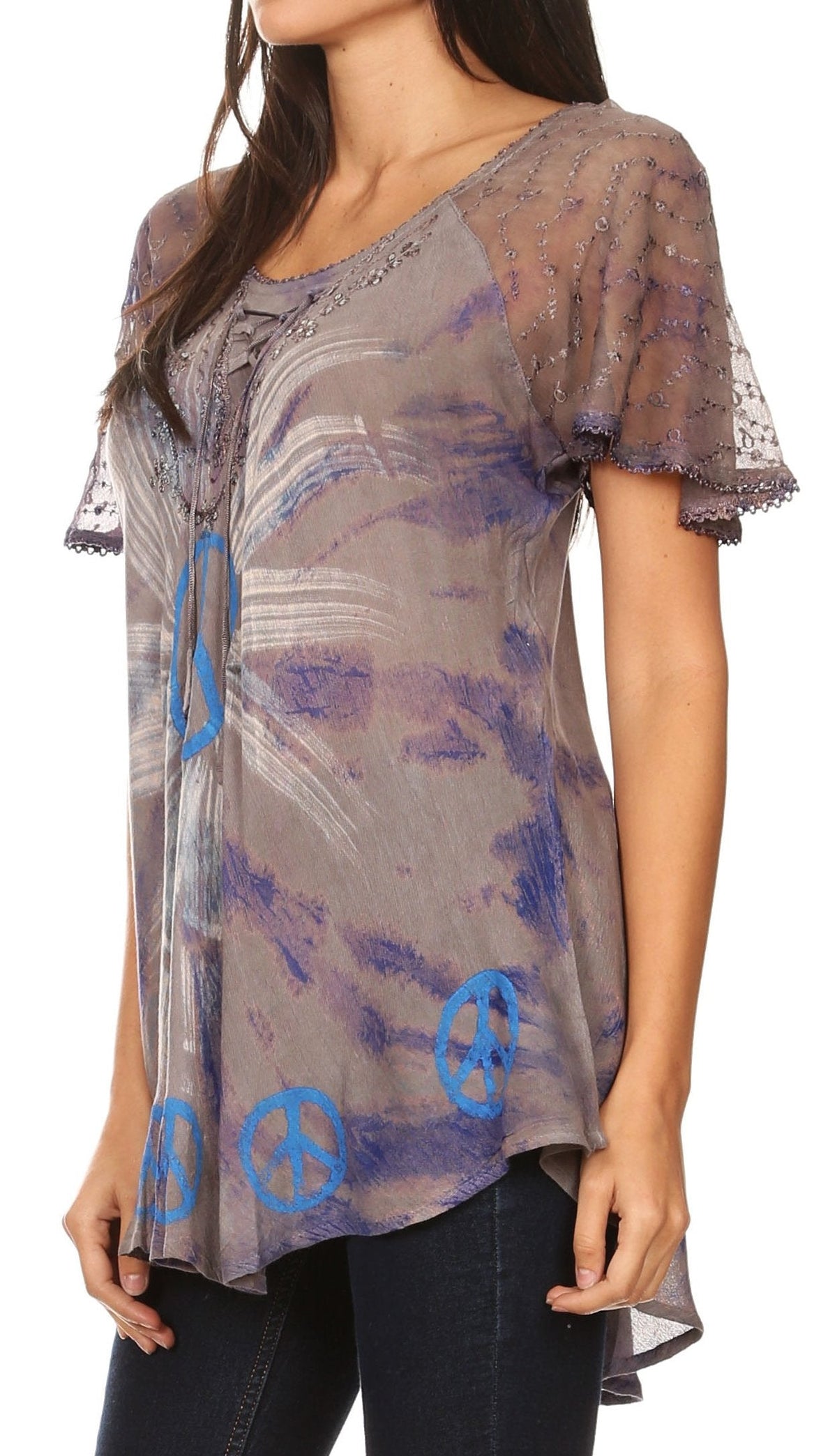 Sakkas Aline Women's Short Sleeve Casual Light Loose Scoop Neck Top Blouse Shirt - Fabs things