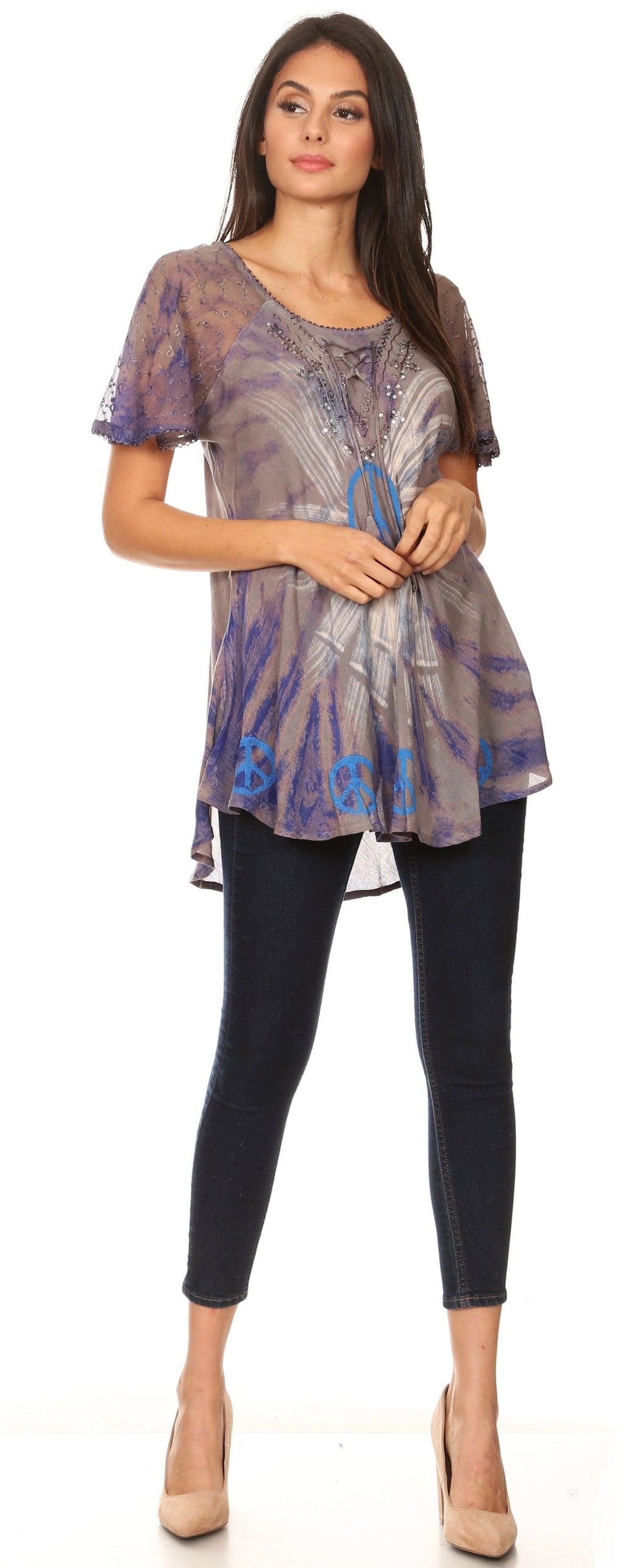 Sakkas Aline Women's Short Sleeve Casual Light Loose Scoop Neck Top Blouse Shirt - Fabs things