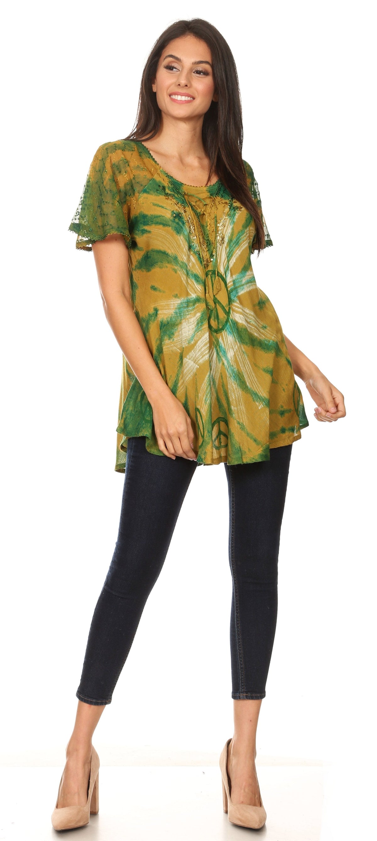 Sakkas Aline Women's Short Sleeve Casual Light Loose Scoop Neck Top Blouse Shirt - Fabs things