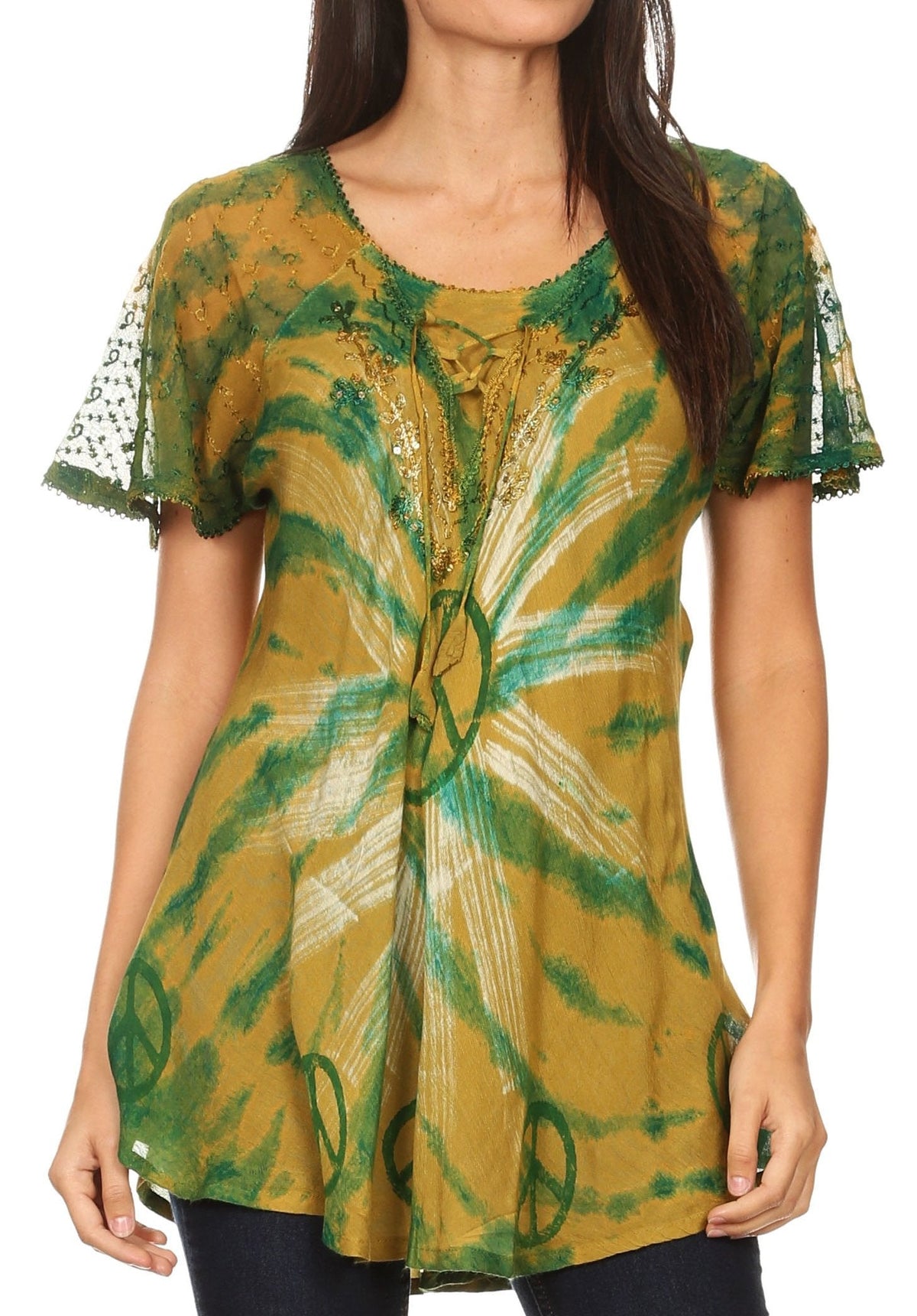Sakkas Aline Women's Short Sleeve Casual Light Loose Scoop Neck Top Blouse Shirt - Fabs things