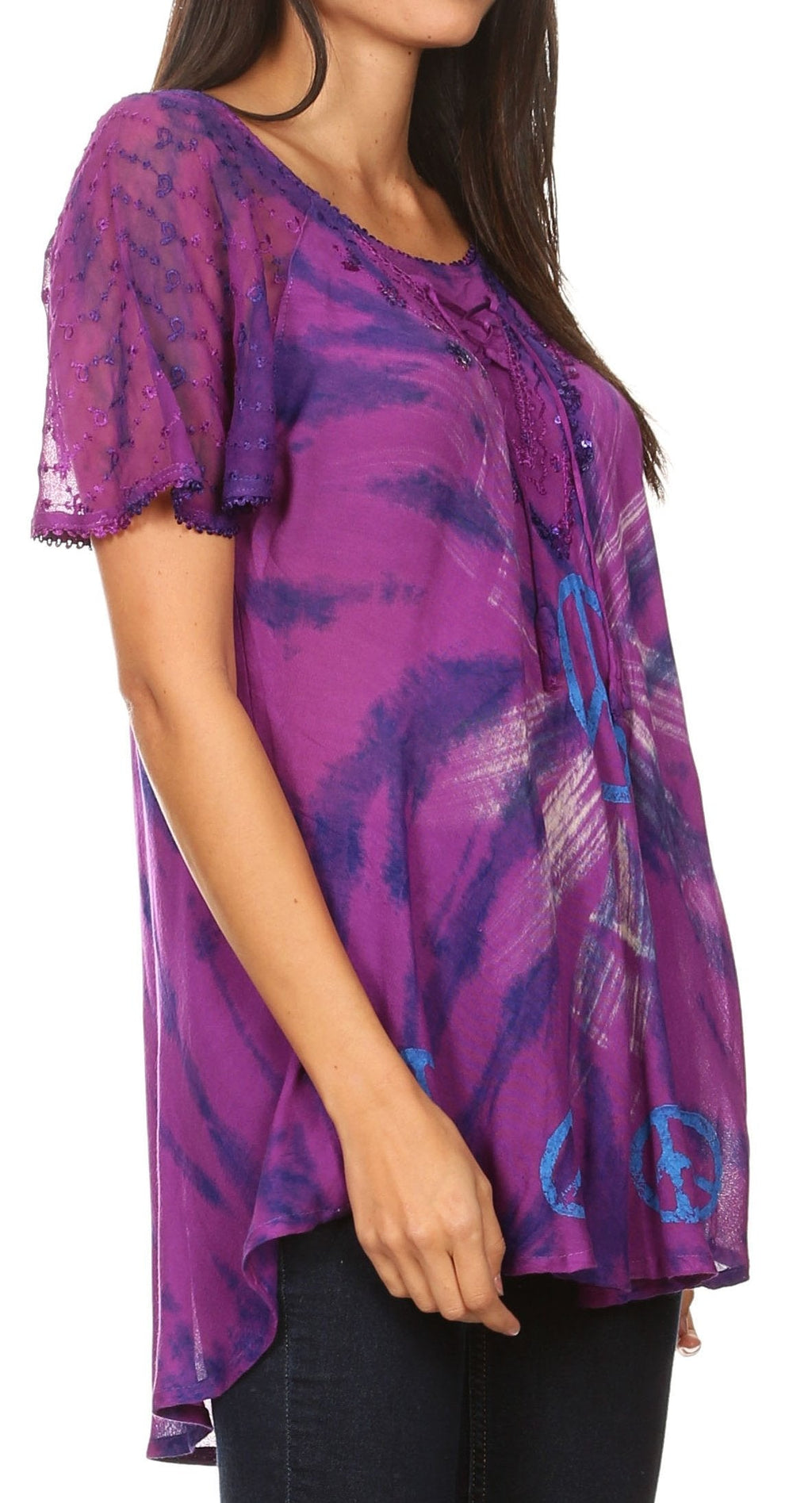 Sakkas Aline Women's Short Sleeve Casual Light Loose Scoop Neck Top Blouse Shirt - Fabs things