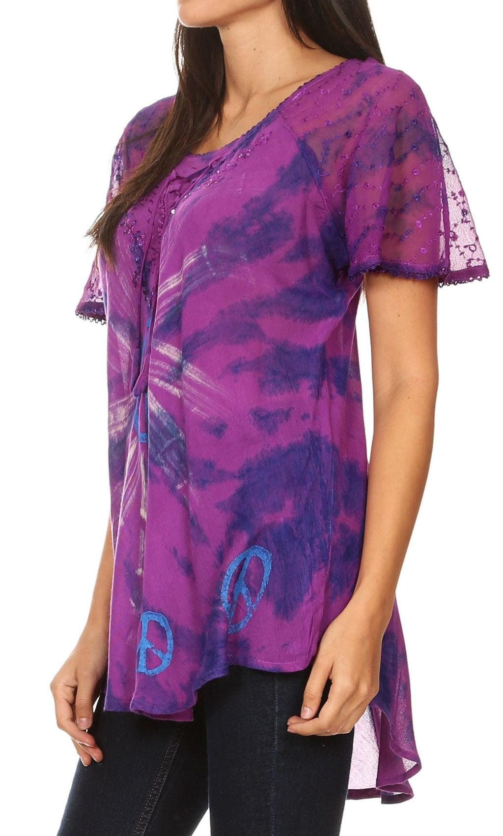 Sakkas Aline Women's Short Sleeve Casual Light Loose Scoop Neck Top Blouse Shirt - Fabs things