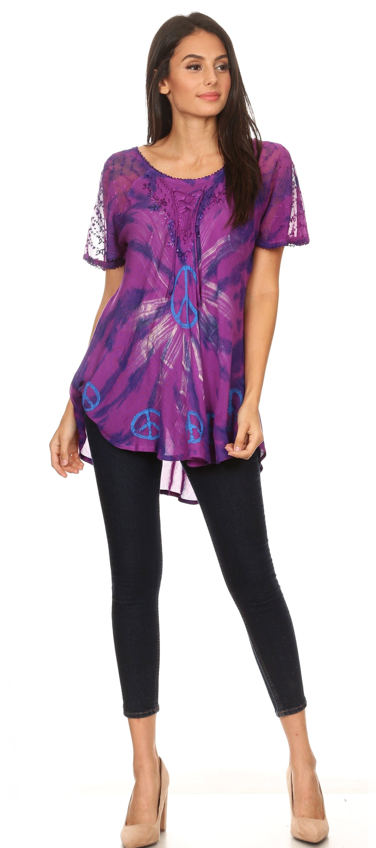 Sakkas Aline Women's Short Sleeve Casual Light Loose Scoop Neck Top Blouse Shirt - Fabs things