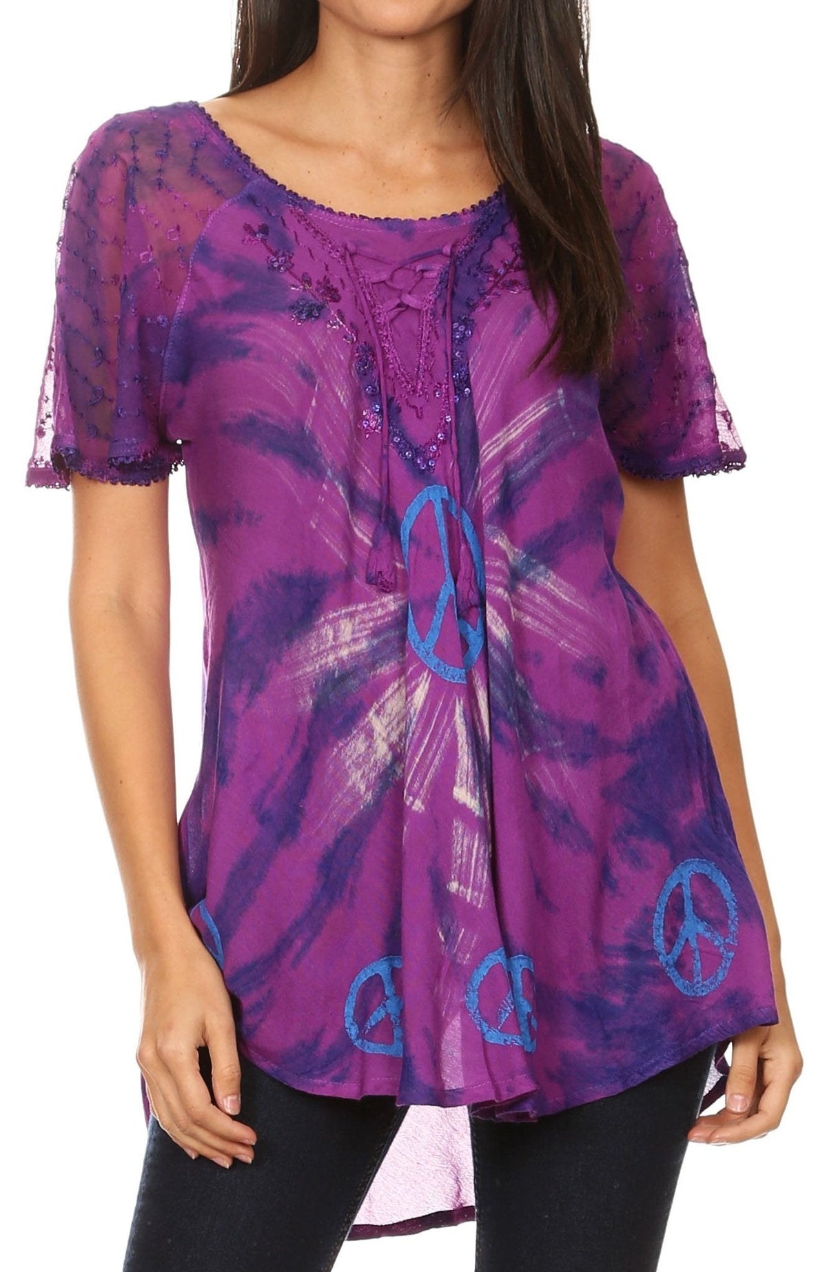 Sakkas Aline Women's Short Sleeve Casual Light Loose Scoop Neck Top Blouse Shirt - Fabs things