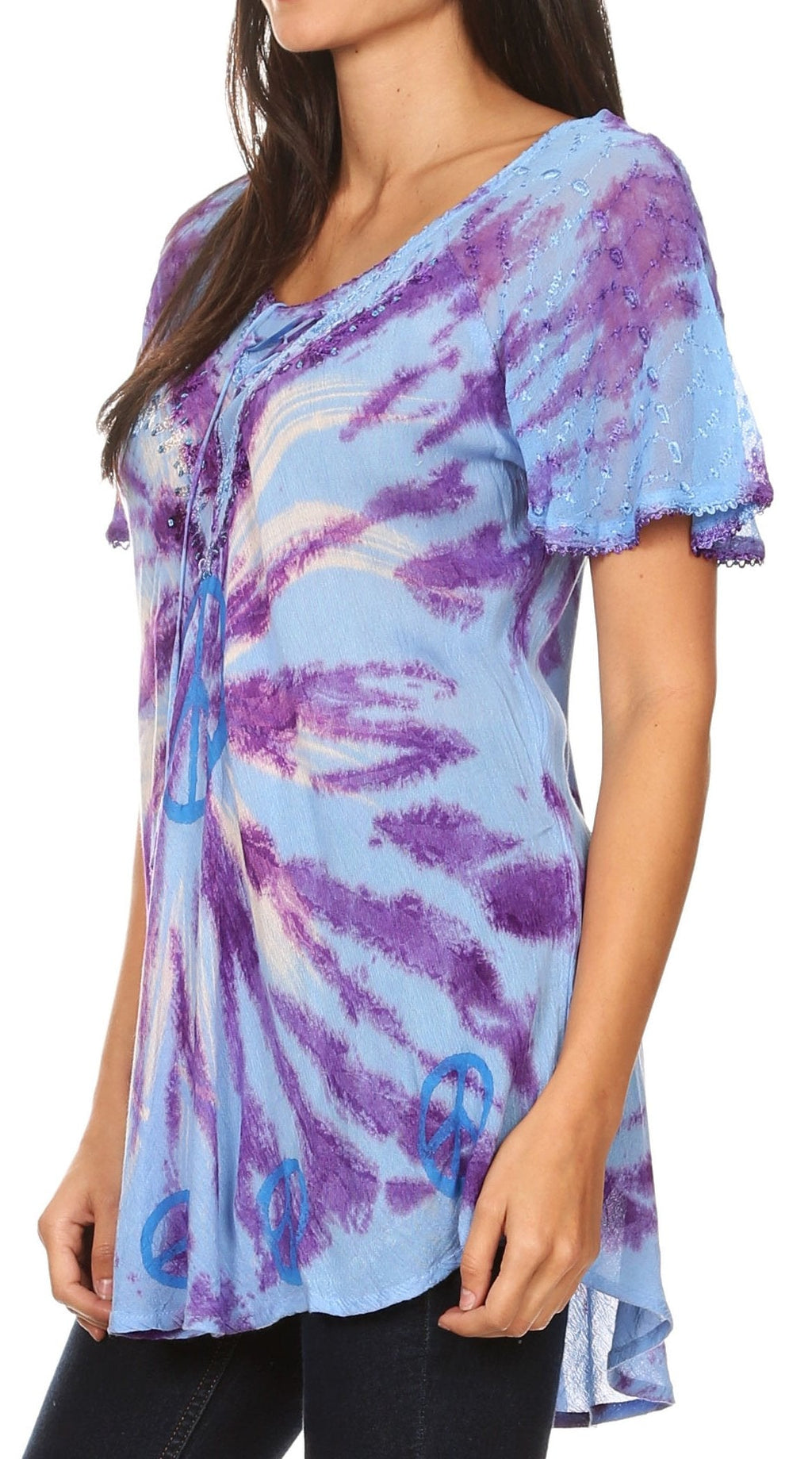 Sakkas Aline Women's Short Sleeve Casual Light Loose Scoop Neck Top Blouse Shirt - Fabs things