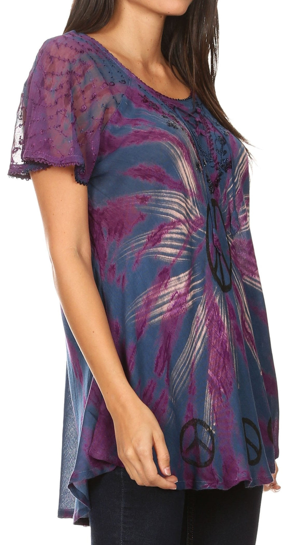 Sakkas Aline Women's Short Sleeve Casual Light Loose Scoop Neck Top Blouse Shirt - Fabs things