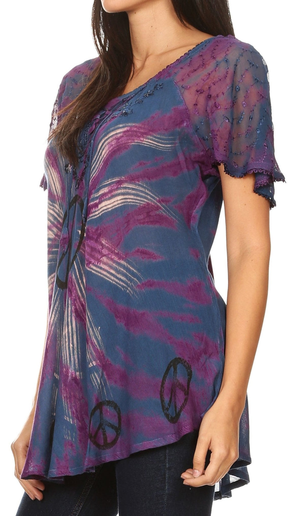 Sakkas Aline Women's Short Sleeve Casual Light Loose Scoop Neck Top Blouse Shirt - Fabs things
