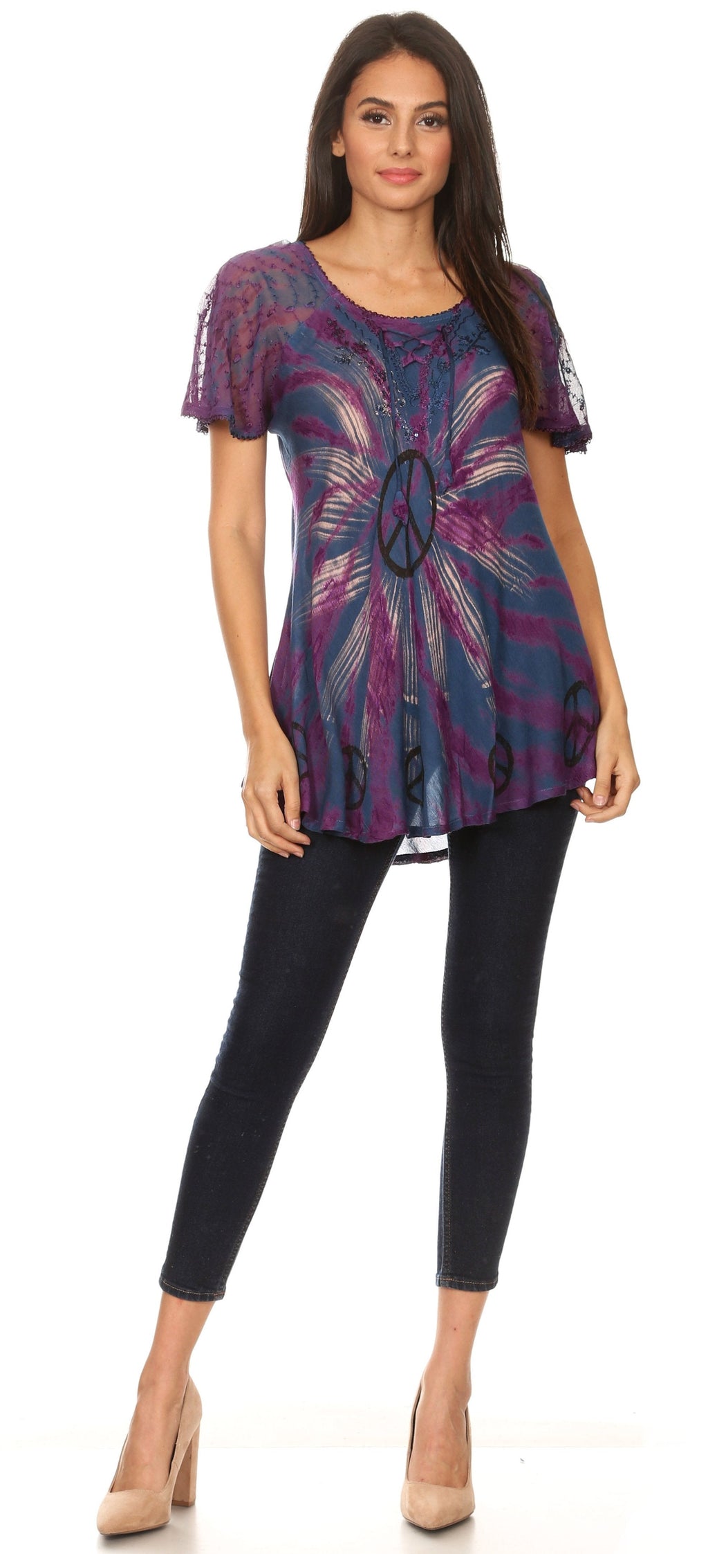 Sakkas Aline Women's Short Sleeve Casual Light Loose Scoop Neck Top Blouse Shirt - Fabs things