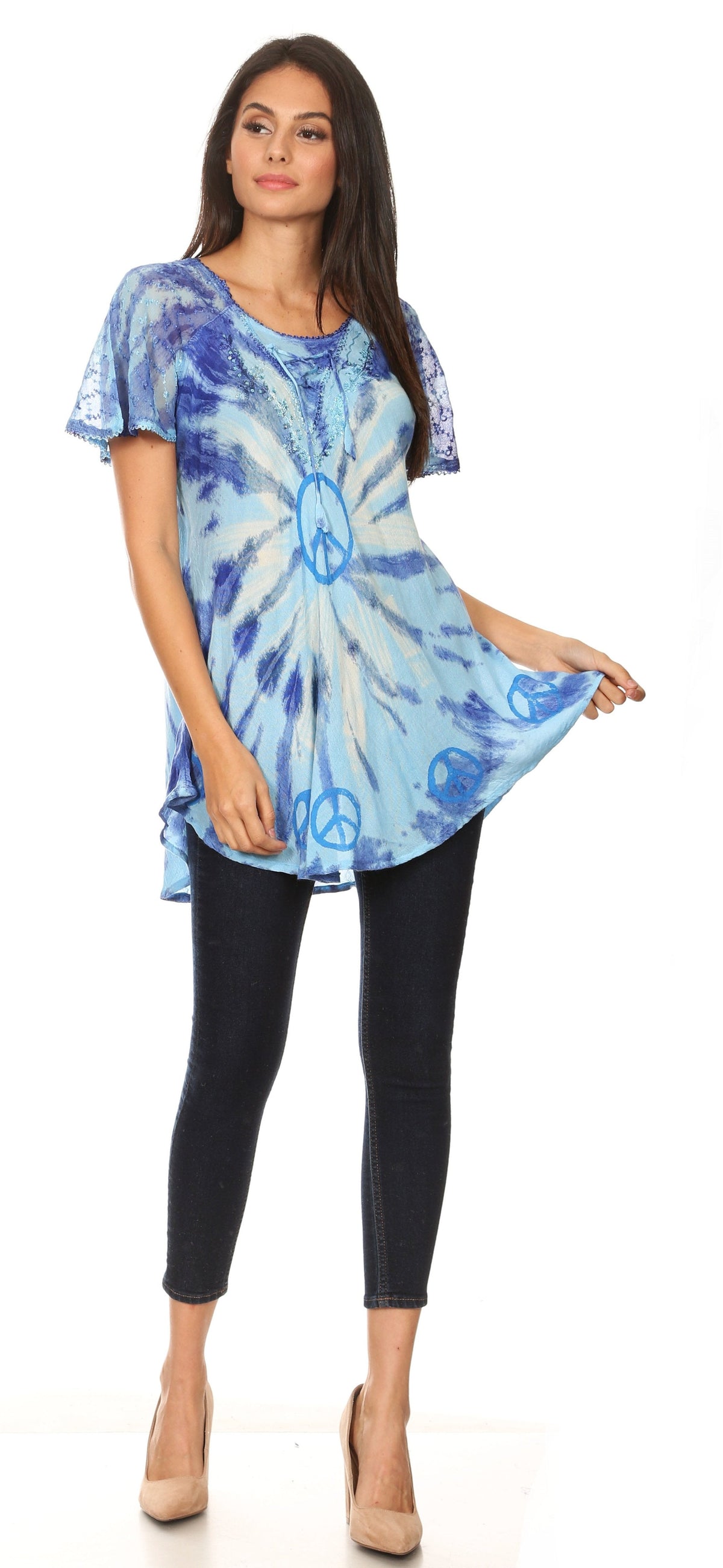 Sakkas Aline Women's Short Sleeve Casual Light Loose Scoop Neck Top Blouse Shirt - Fabs things