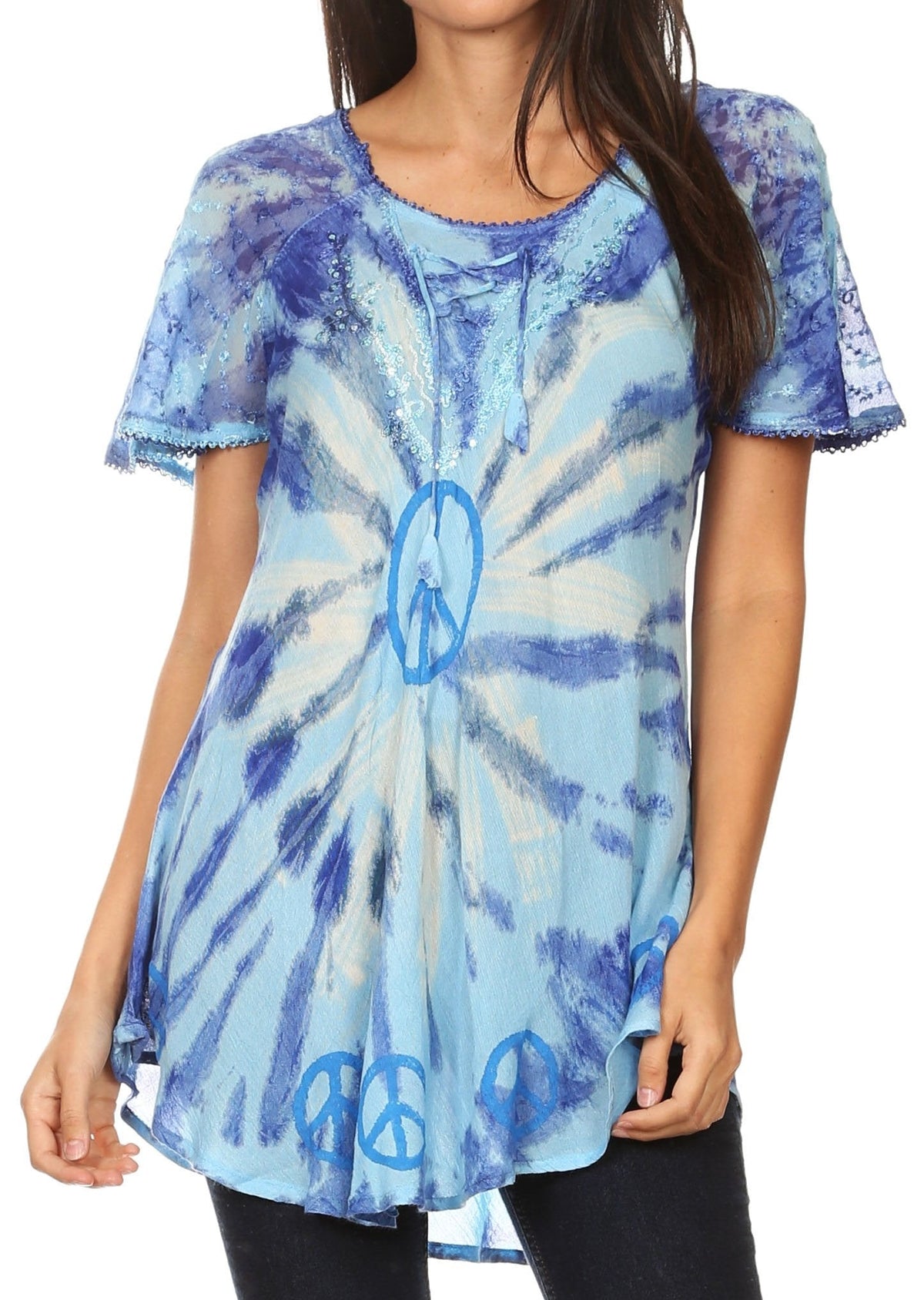 Sakkas Aline Women's Short Sleeve Casual Light Loose Scoop Neck Top Blouse Shirt - Fabs things