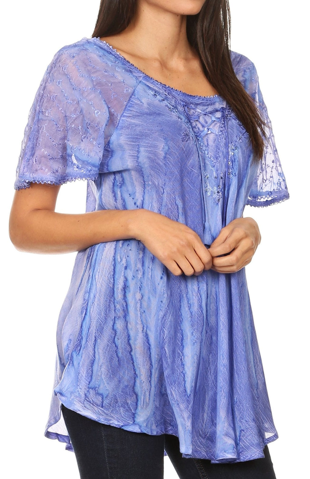 Sakkas Aline Women's Short Sleeve Casual Light Loose Scoop Neck Top Blouse Shirt - Fabs things