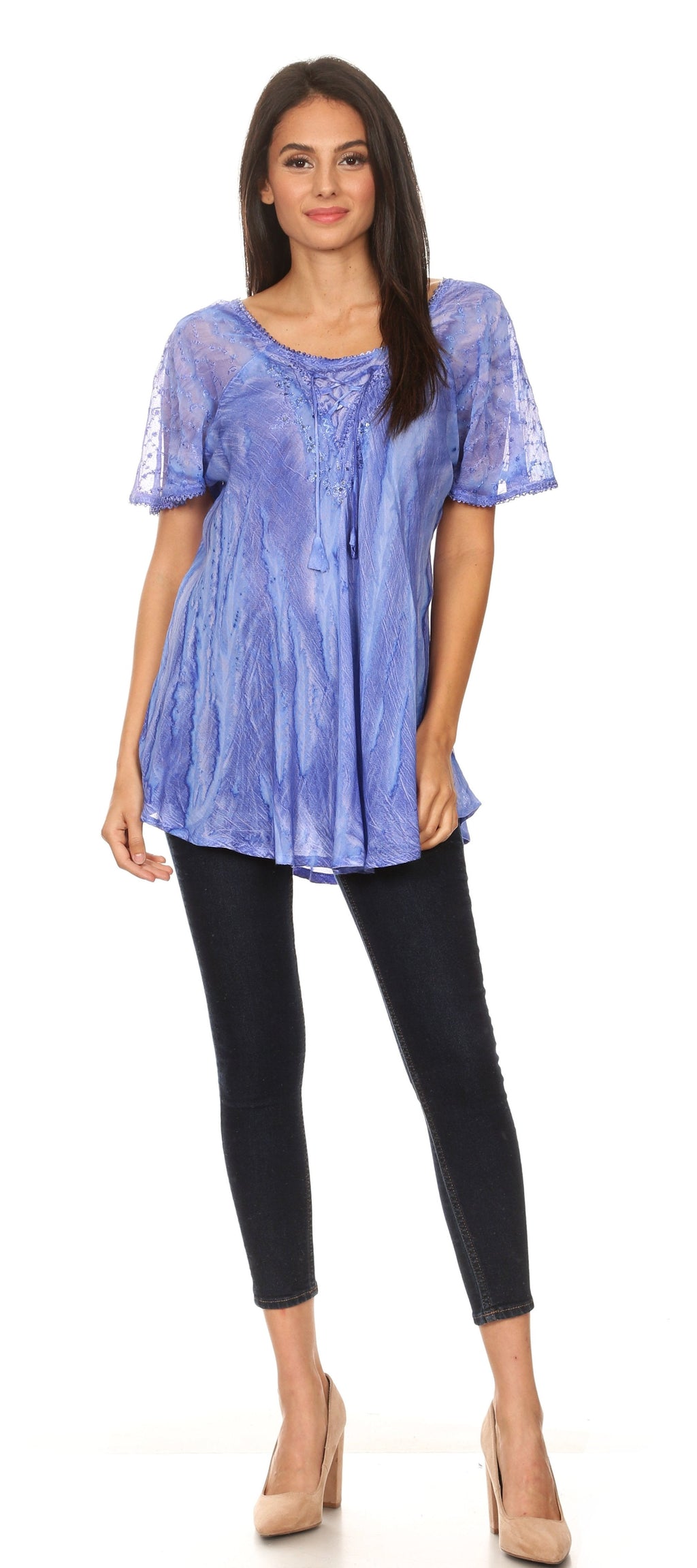 Sakkas Aline Women's Short Sleeve Casual Light Loose Scoop Neck Top Blouse Shirt - Fabs things