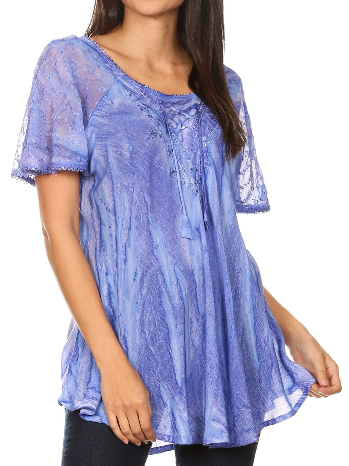Sakkas Aline Women's Short Sleeve Casual Light Loose Scoop Neck Top Blouse Shirt - Fabs things
