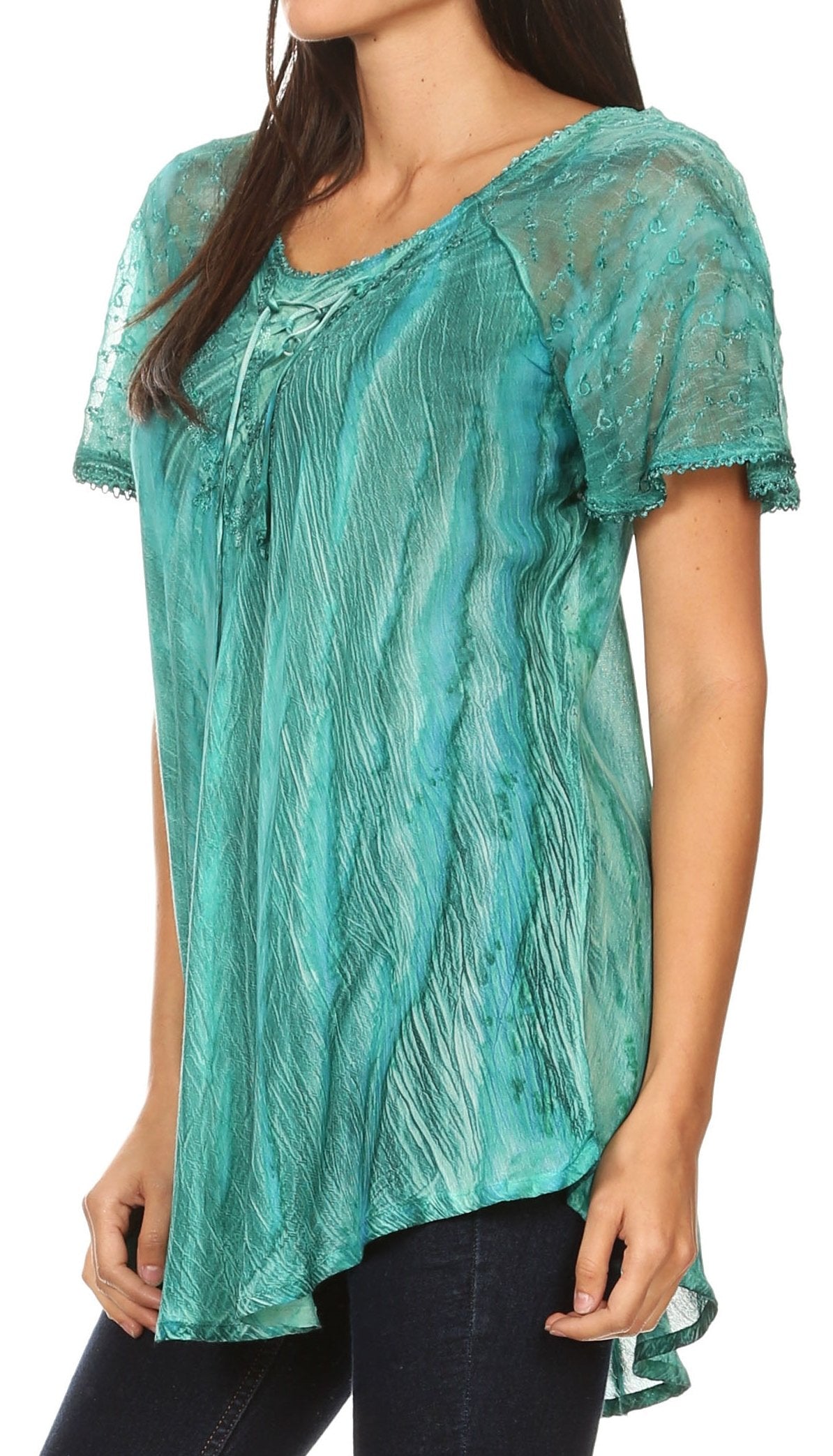 Sakkas Aline Women's Short Sleeve Casual Light Loose Scoop Neck Top Blouse Shirt - Fabs things