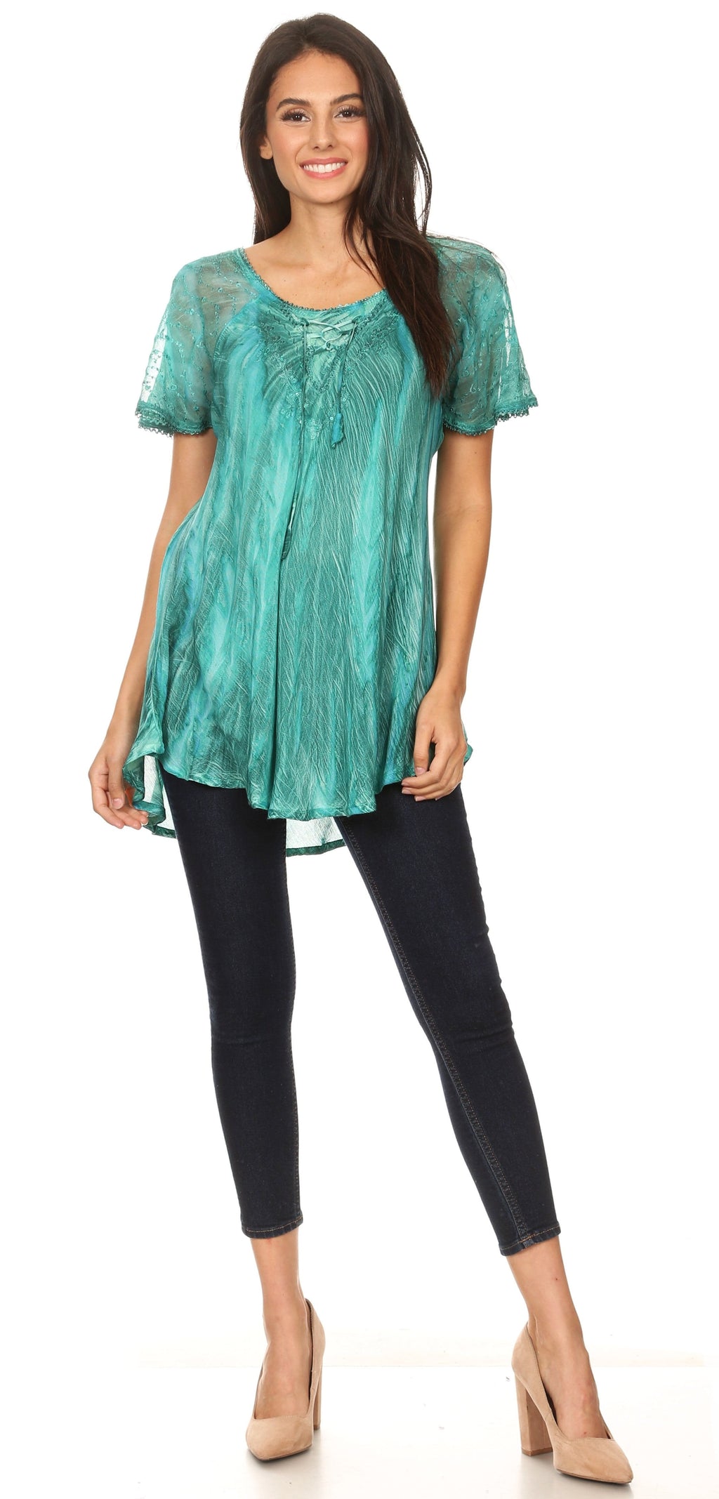 Sakkas Aline Women's Short Sleeve Casual Light Loose Scoop Neck Top Blouse Shirt - Fabs things