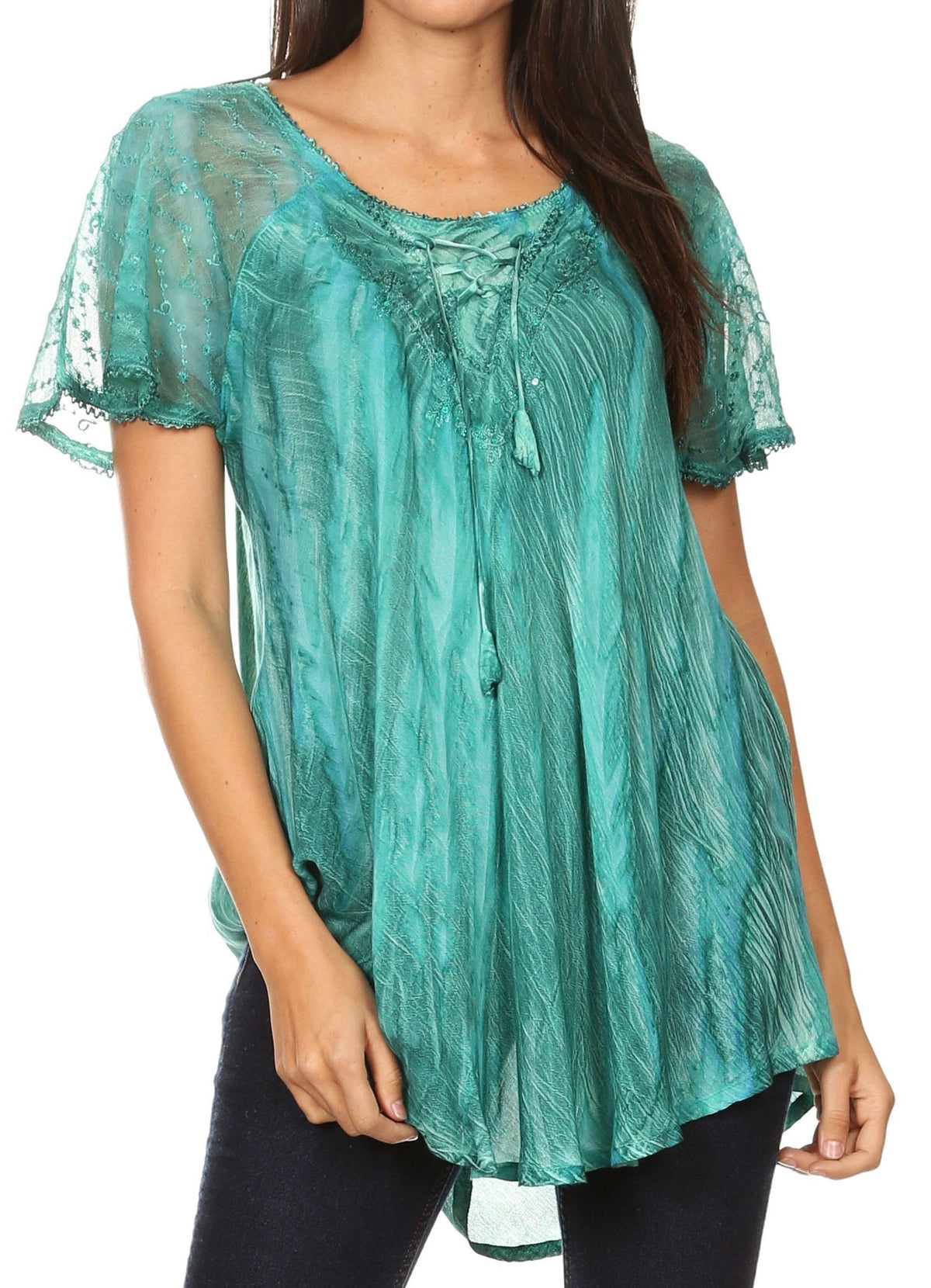 Sakkas Aline Women's Short Sleeve Casual Light Loose Scoop Neck Top Blouse Shirt - Fabs things