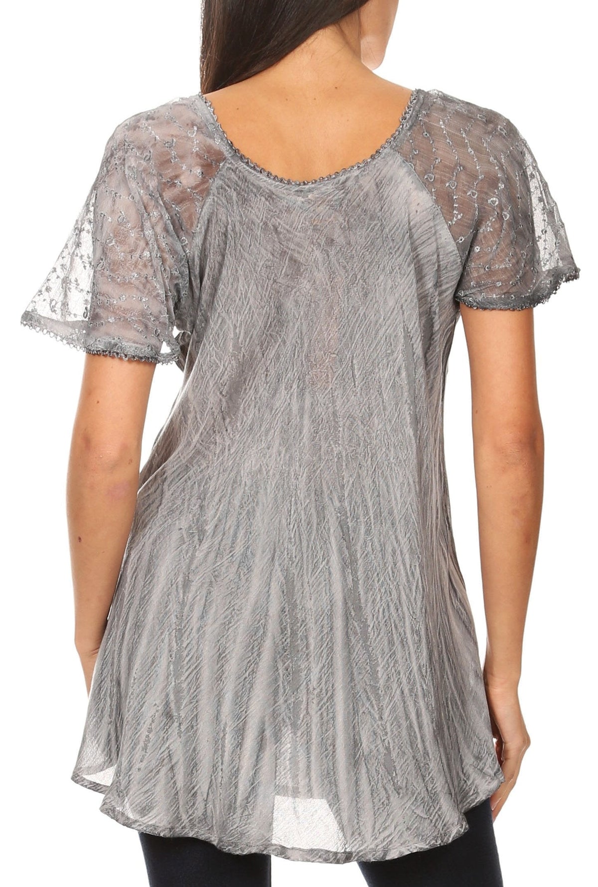 Sakkas Aline Women's Short Sleeve Casual Light Loose Scoop Neck Top Blouse Shirt - Fabs things
