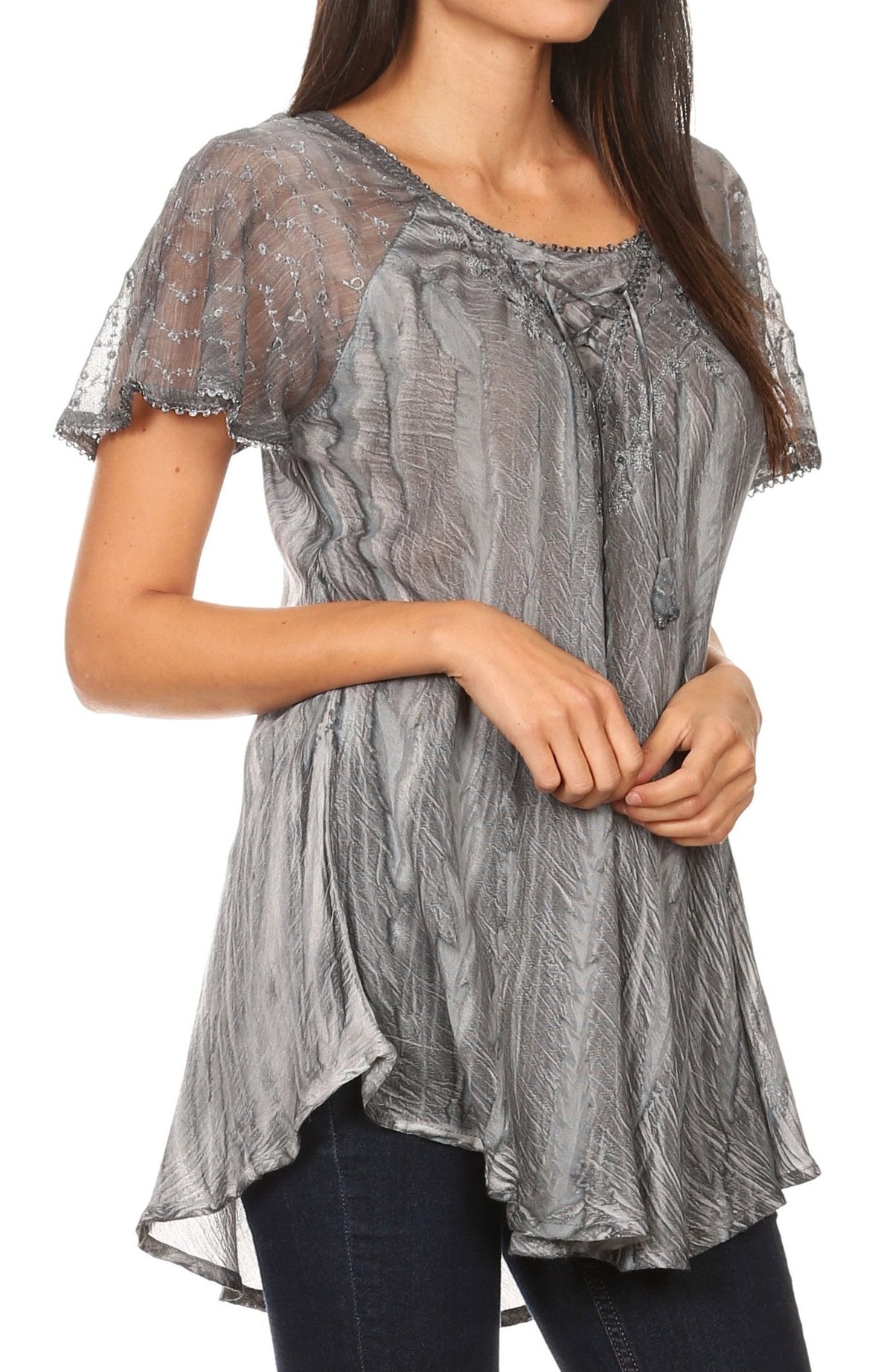 Sakkas Aline Women's Short Sleeve Casual Light Loose Scoop Neck Top Blouse Shirt - Fabs things