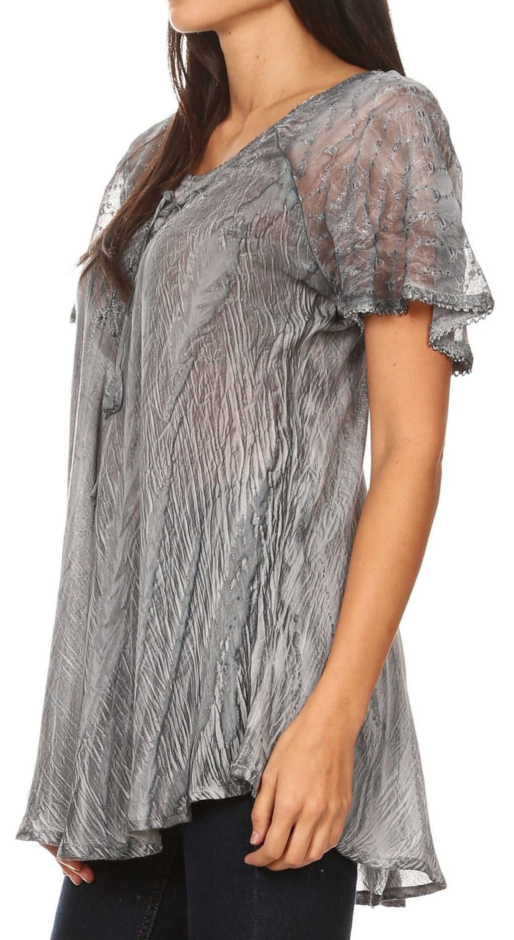 Sakkas Aline Women's Short Sleeve Casual Light Loose Scoop Neck Top Blouse Shirt - Fabs things