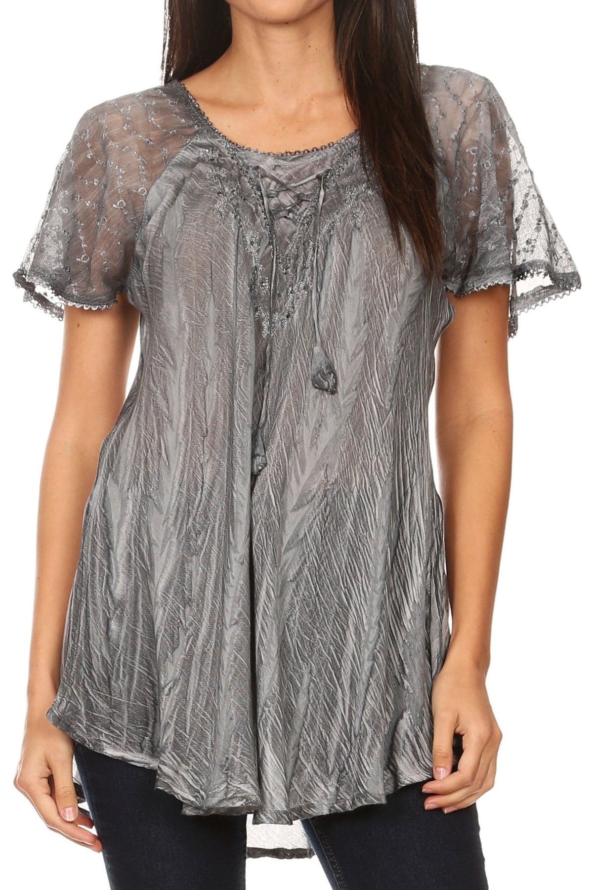 Sakkas Aline Women's Short Sleeve Casual Light Loose Scoop Neck Top Blouse Shirt - Fabs things