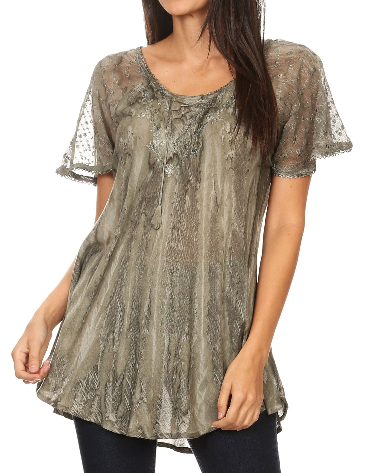 Sakkas Aline Women's Short Sleeve Casual Light Loose Scoop Neck Top Blouse Shirt - Fabs things