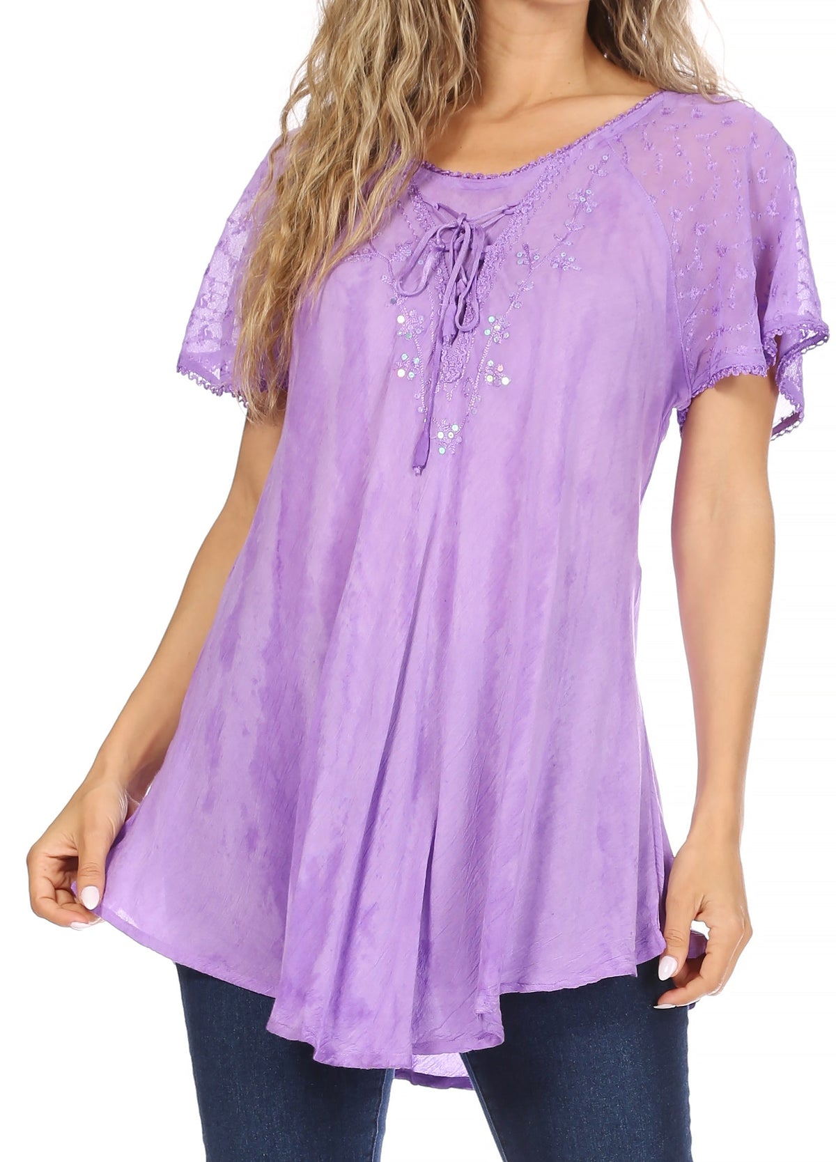 Sakkas Aline Women's Short Sleeve Casual Light Loose Scoop Neck Top Blouse Shirt - Fabs things