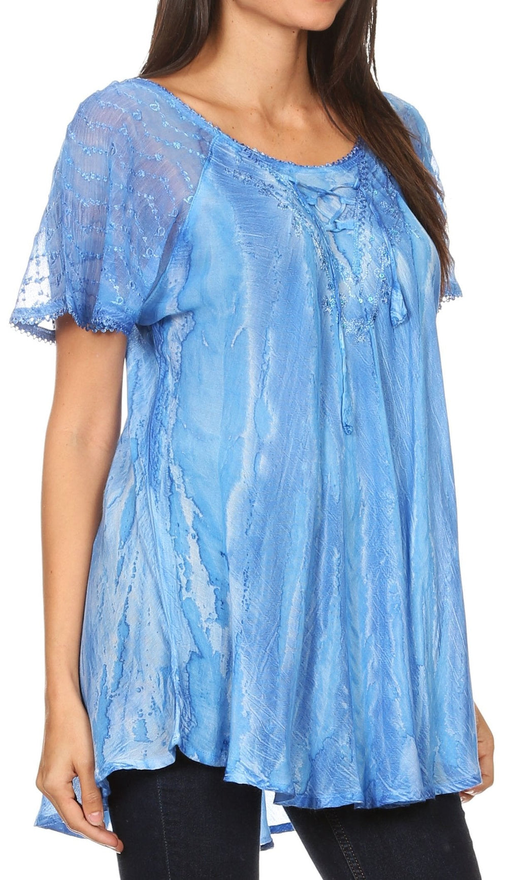 Sakkas Aline Women's Short Sleeve Casual Light Loose Scoop Neck Top Blouse Shirt - Fabs things
