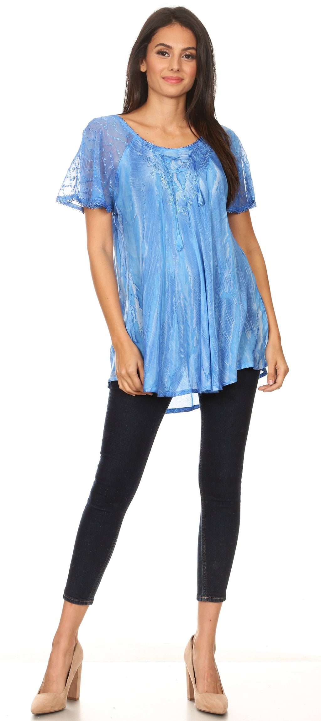Sakkas Aline Women's Short Sleeve Casual Light Loose Scoop Neck Top Blouse Shirt - Fabs things