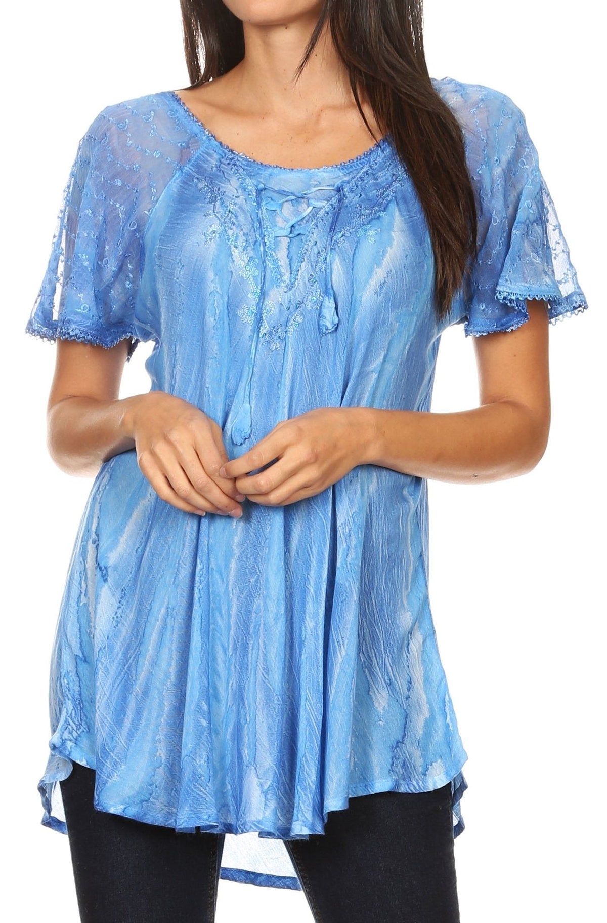 Sakkas Aline Women's Short Sleeve Casual Light Loose Scoop Neck Top Blouse Shirt - Fabs things