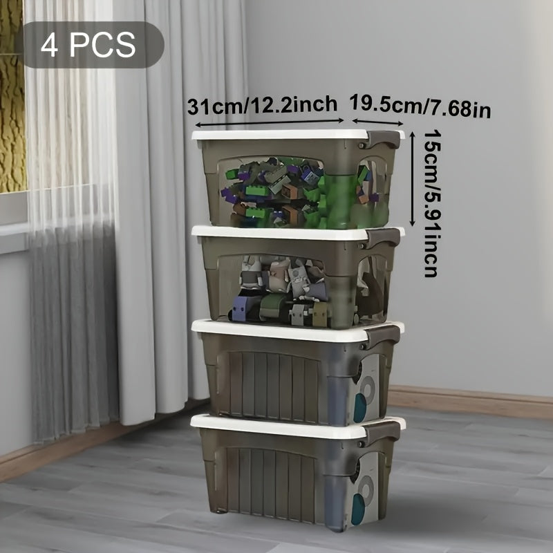 4PCS Stackable Storage Boxes with Lids & Handles Clear Organizer Bins Home Closet - Fabs things