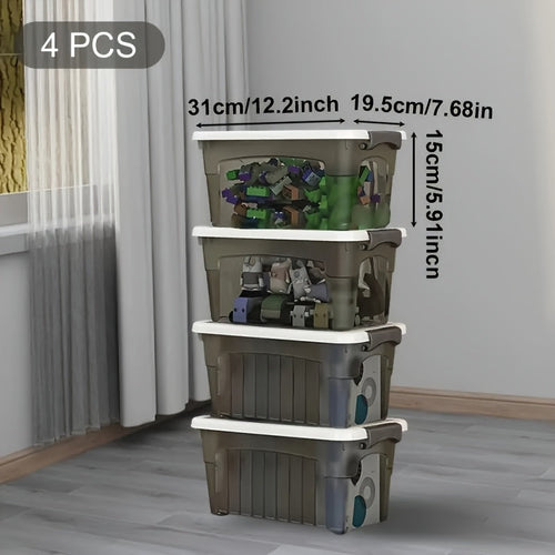 4PCS Stackable Storage Boxes with Lids & Handles Clear Organizer Bins Home Closet - Fabs things