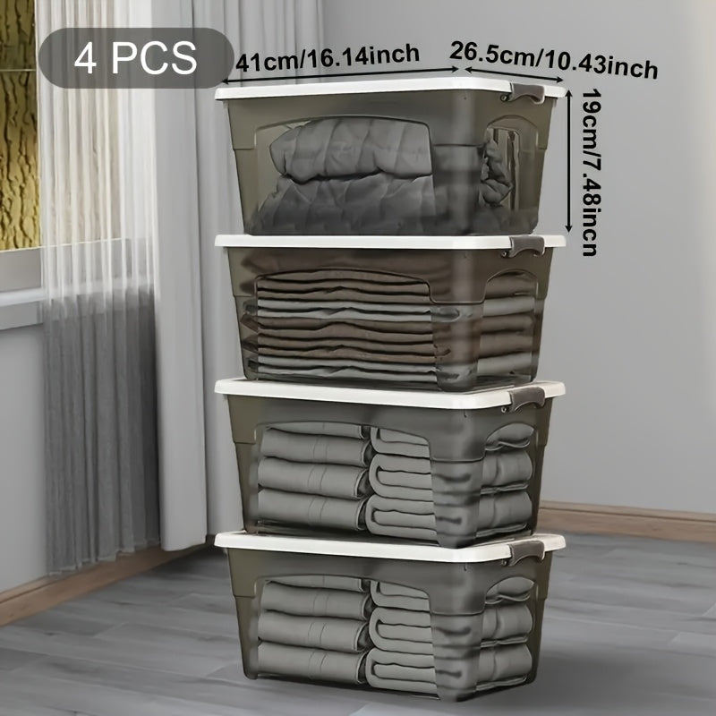 4PCS Stackable Storage Boxes with Lids & Handles Clear Organizer Bins Home Closet - Fabs things