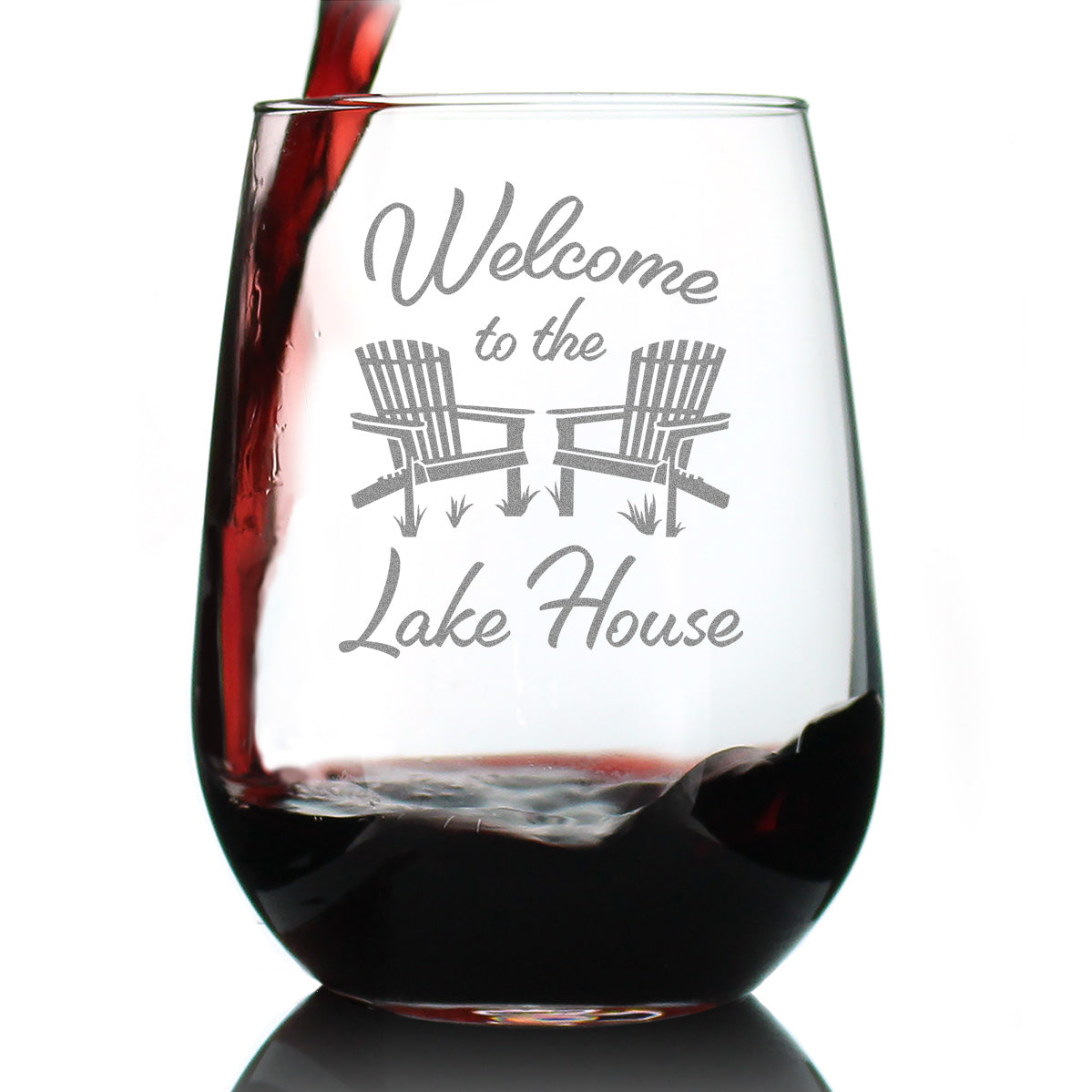 Welcome To The Lake House - Stemless Wine Glass - Lake Home Rustic Cabin Decor - Large 17 Ounce Glasses - Fabs things