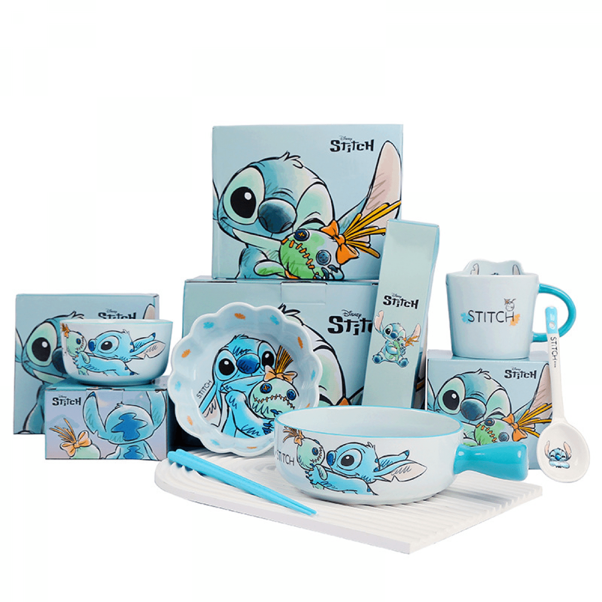 ZOOUSQII Ceramic Dinnerware Set - Cute Rice Bowls, Plates, and Chopsticks Gift Box - Fabs things