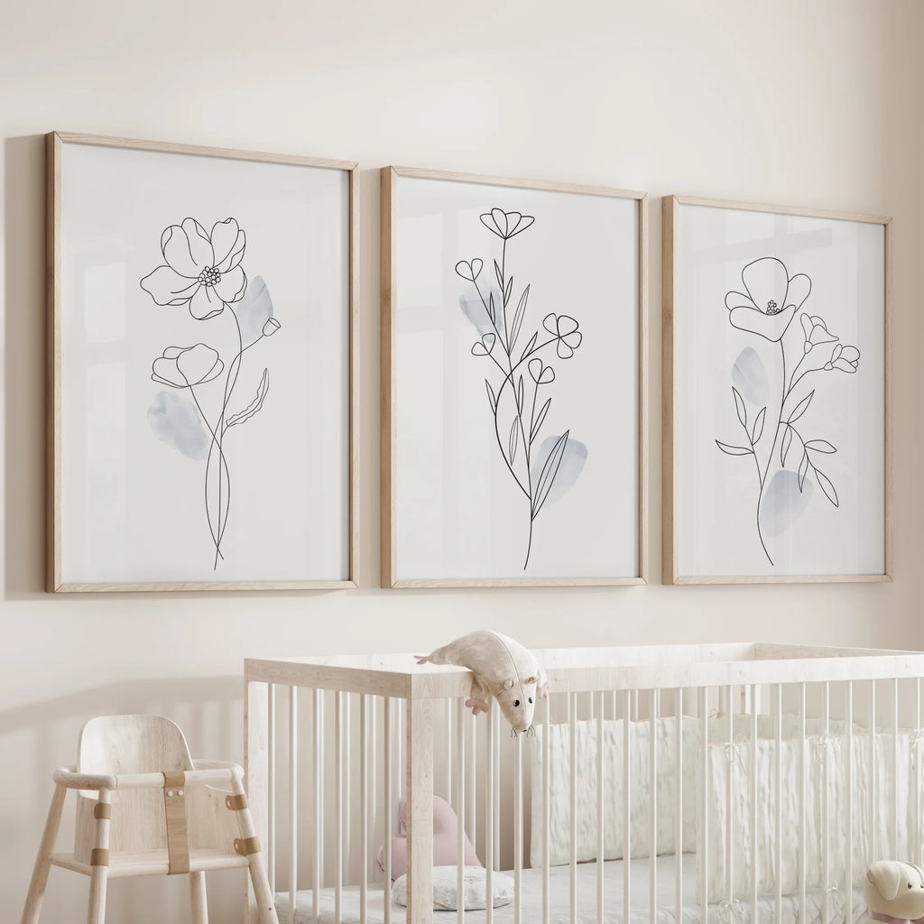 Black and White Botanical Prints. Modern Minimalist Line Art