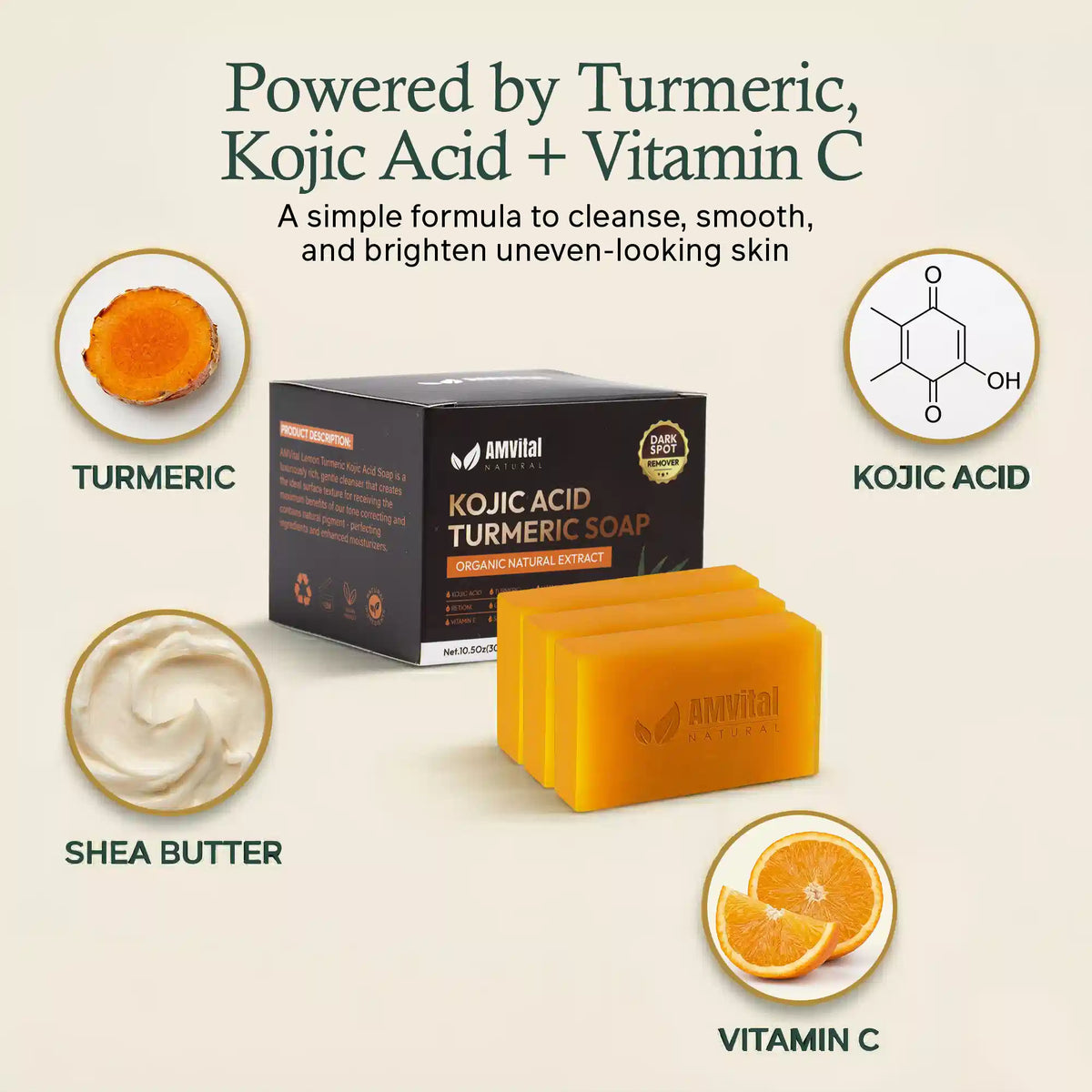 AMVital Turmeric Kojic Acid Soap Bar for Dark Spots & Uneven Tone - Fabs things