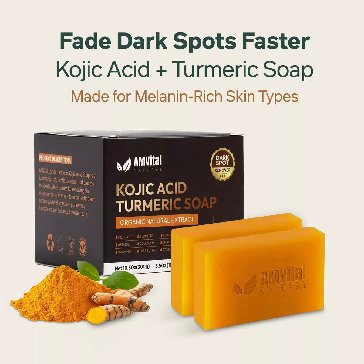 AMVital Turmeric Kojic Acid Soap Bar for Dark Spots & Uneven Tone - Fabs things