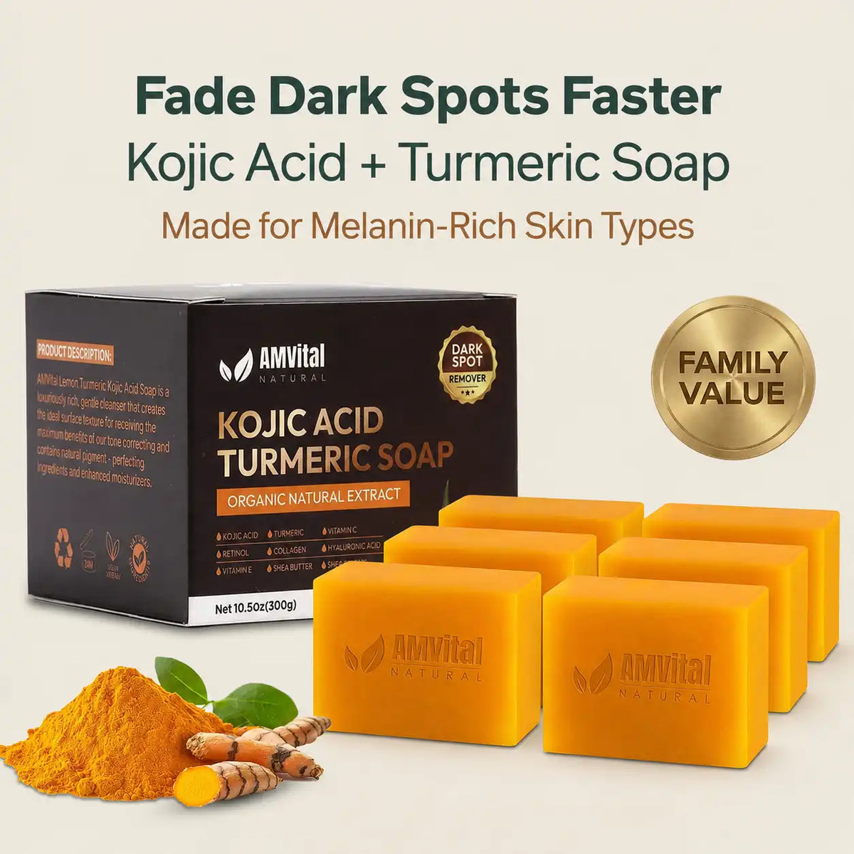 AMVital Turmeric Kojic Acid Soap Bar for Dark Spots & Uneven Tone - Fabs things