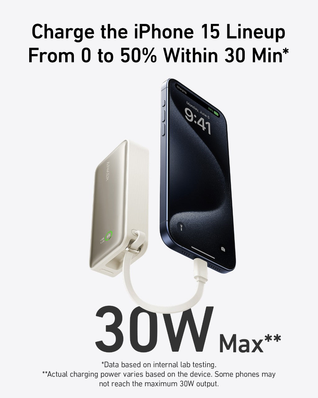 Anker Nano Power Bank (30W, Built-In USB-C Cable) - Fabs things