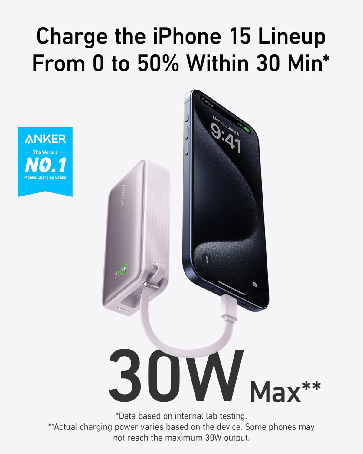 Anker Nano Power Bank (30W, Built-In USB-C Cable) - Fabs things