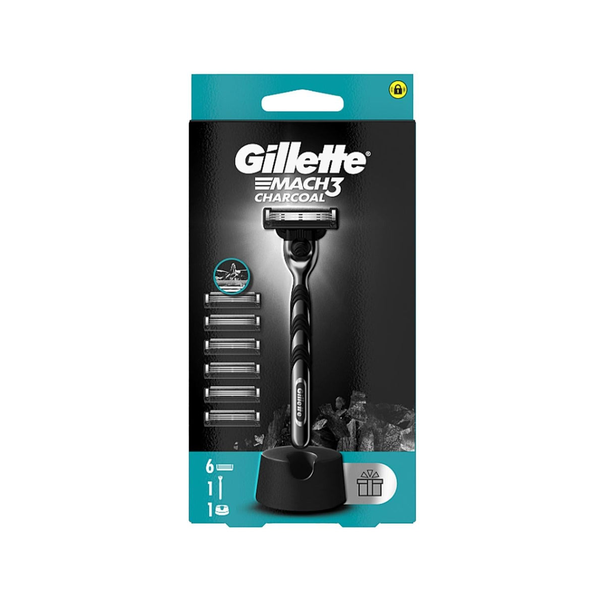 Gillette Mach3 Charcoal Shaving Razor Kit with 6 Replacement Blades - Close Shave, Reduced Irritation, Men's Grooming - Fabs things