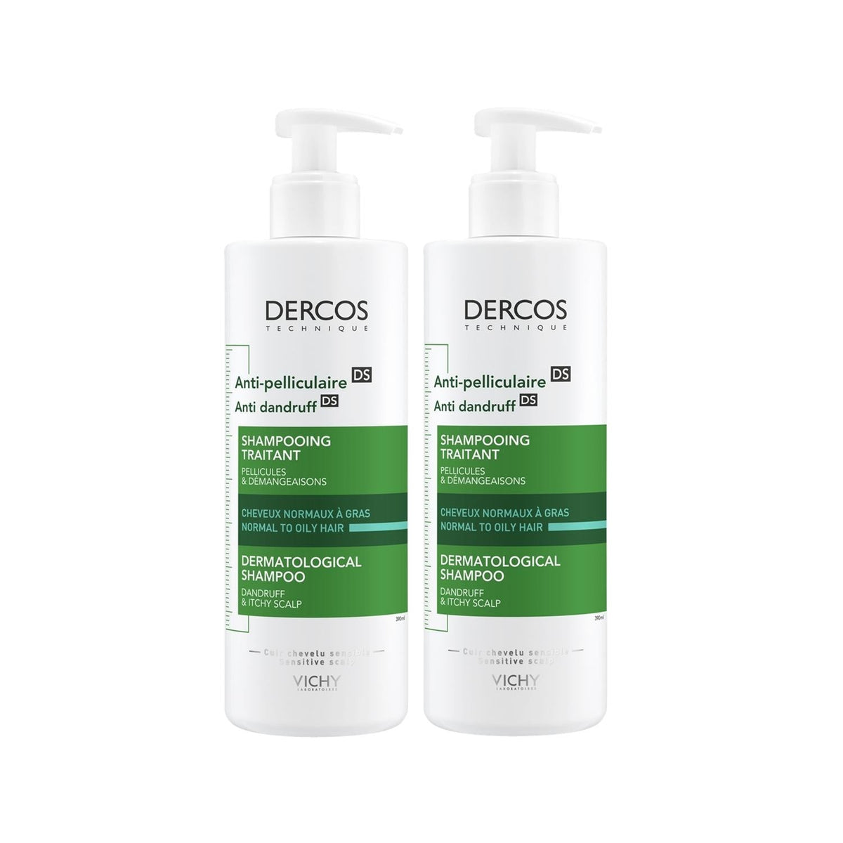 Vichy Dercos Anti-Dandruff Shampoo for Normal to Oily Hair - 2 x 390ml - Dermatologically Tested - Fabs things
