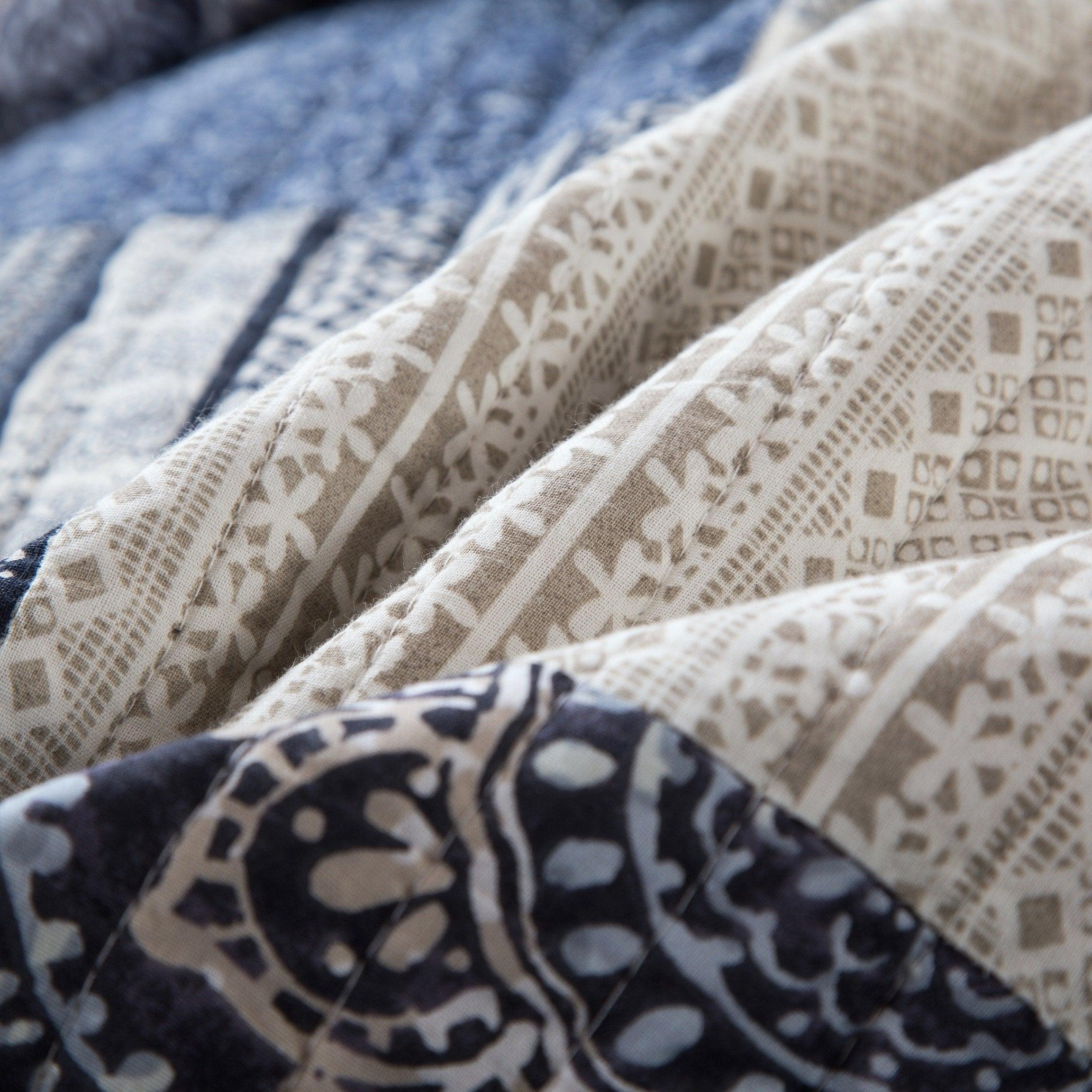DaDa Bedding Denim Blue Patchwork Cotton Quilt Set