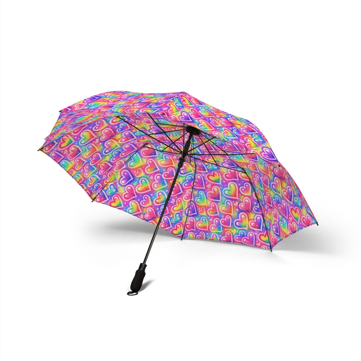 Rainbow Hearts Foldable Umbrella — Compact Semi-Automatic Rain Parasol - Fabs things