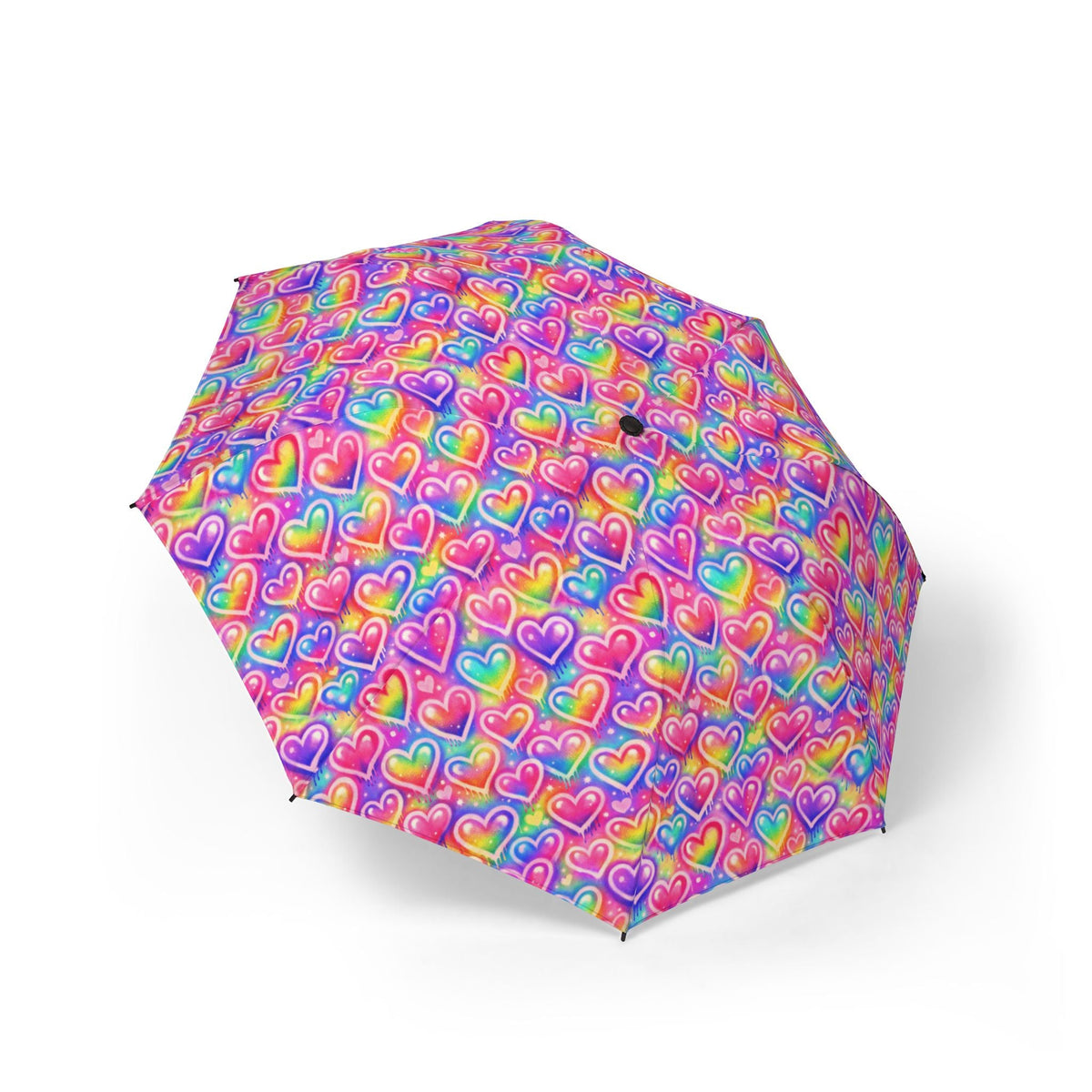 Rainbow Hearts Foldable Umbrella — Compact Semi-Automatic Rain Parasol - Fabs things