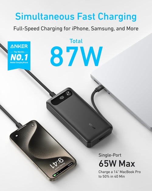 Anker Power Bank (20K, 87W, Built-In USB-C Cable) - Fabs things