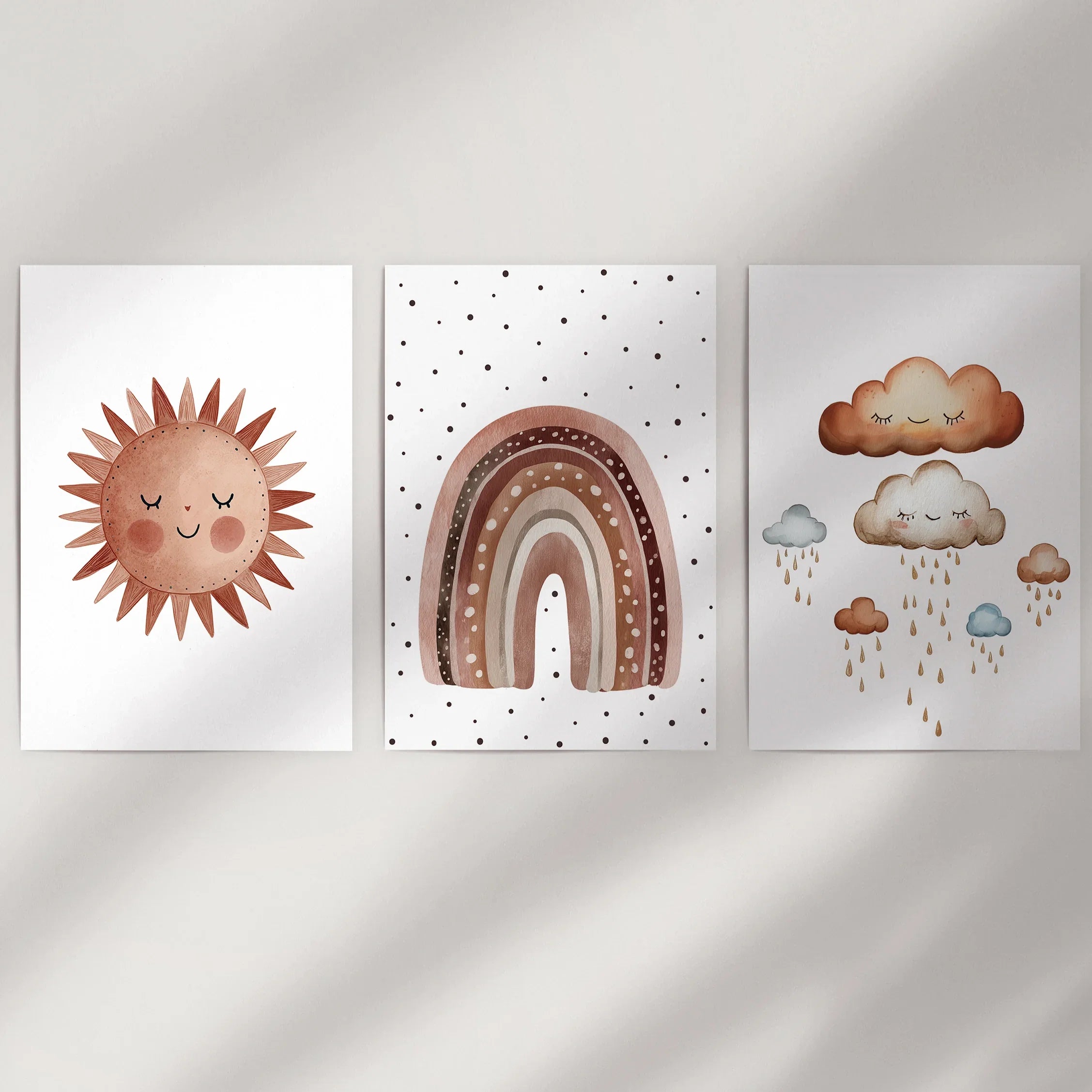 Minimalist Baby Room Wall Art Set of 3. Earthy Rainbow Theme