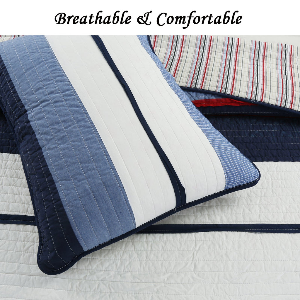 Levi Jean Stripped Denim Blues Cotton Reversible Quilt Bedding Set - Fabs things