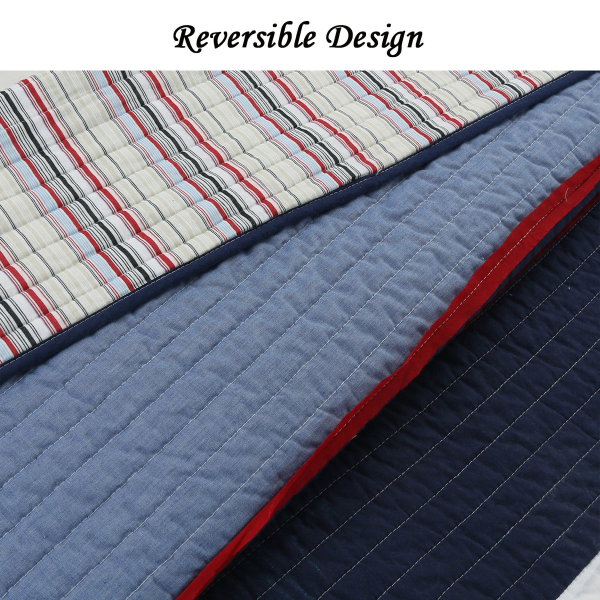 Levi Jean Stripped Denim Blues Cotton Reversible Quilt Bedding Set - Fabs things